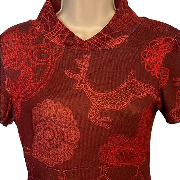 NWT ~ SMASH Embroidered Floral Butterfly Paisley Brown Knit Poet Dress ~ SMALL - Picture 4 of 8